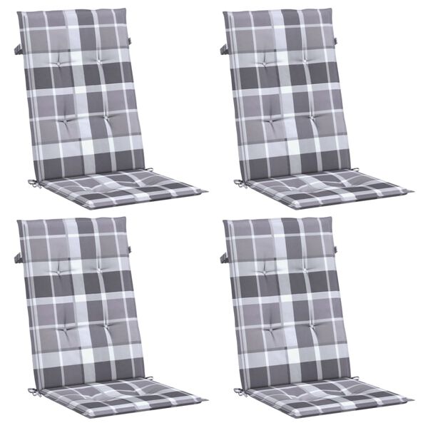 vidaXL Garden Highback Chair Cushions 4 pcs Grey Check Pattern 120x50x3 cm Fabric