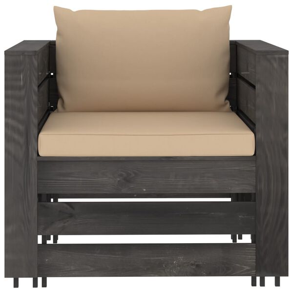 vidaXL 6 Piece Garden Lounge Set with Cushions Grey Impregnated Wood