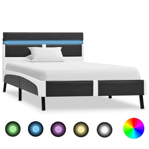 vidaXL Bed Frame with LED without Mattress Grey Faux Leather 90x200 cm