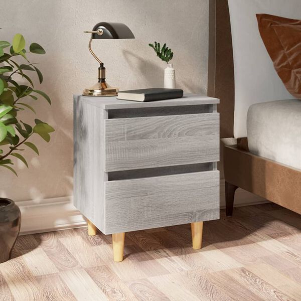 vidaXL Bed Cabinet with Solid Wood Legs Grey Sonoma 40x35x50 cm