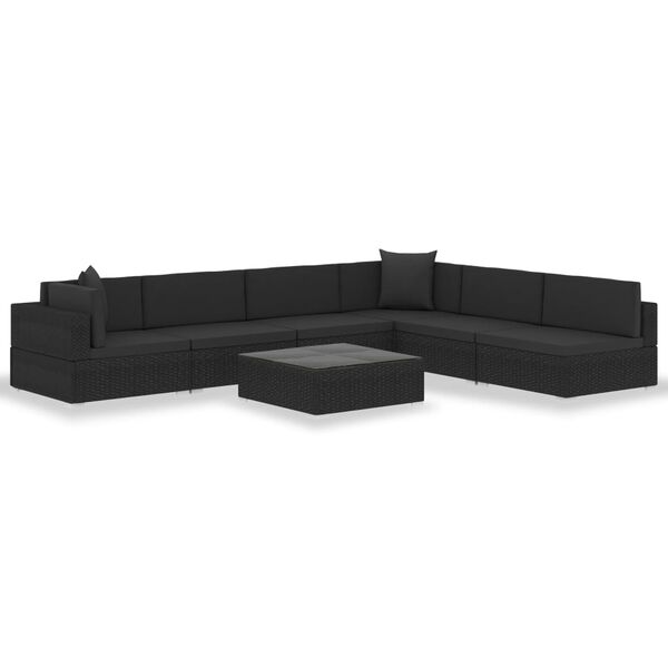 vidaXL 7 Piece Garden Lounge Set Black with Cushions Poly Rattan