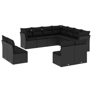 vidaXL Garden Sofa Set | Black | PE rattan, powder-coated steel | Large