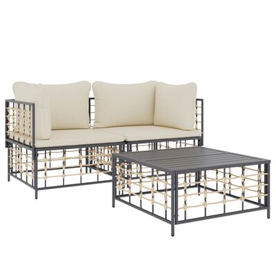 vidaXL 3 Piece Garden Lounge Set with Cushions Anthracite Poly Rattan