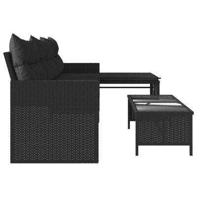 vidaXL Garden Sofa with Table and Cushions L-Shaped Black Poly Rattan