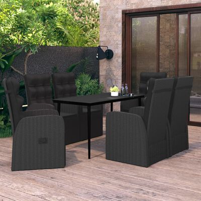 vidaXL 7 Piece Garden Dining Set with Cushions Black