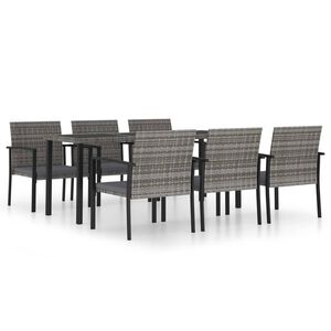 vidaXL Dining Set | Grey and Black | Poly rattan, powder-coated steel, glass