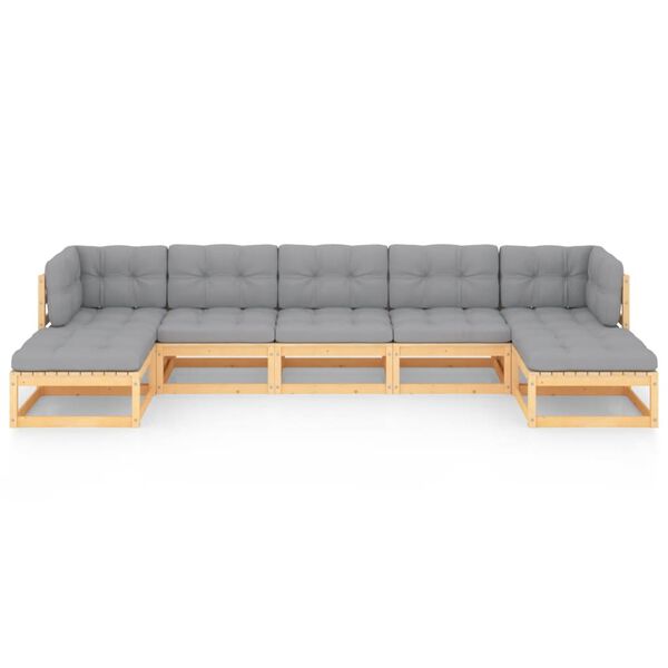 vidaXL 7 Piece Garden Lounge Set with Cushions Solid Pinewood