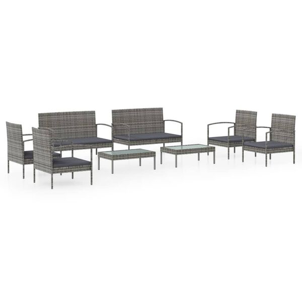 vidaXL 8 Piece Garden Lounge Set with Cushions Poly Rattan Grey