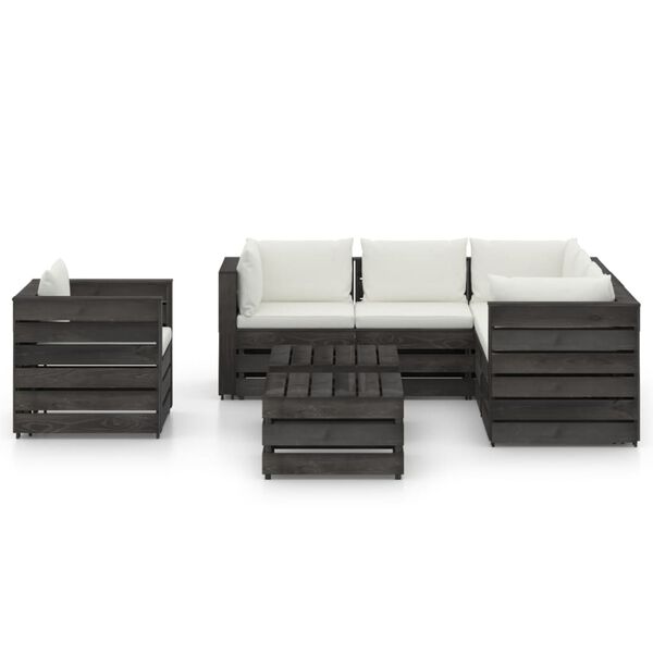 vidaXL 8 Piece Garden Lounge Set with Cushions Grey Impregnated Wood