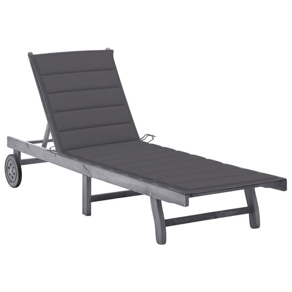 vidaXL Garden Sun Lounger with Cushion Grey Solid Acacia Wood