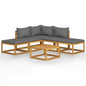 vidaXL Garden Lounge Set | Natural wood + Dark grey (cushions)