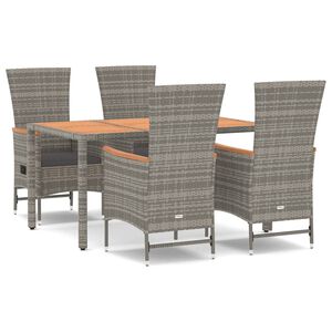 vidaXL 5 Piece Garden Dining Set with Cushions Grey Poly Rattan
