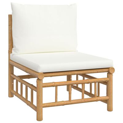 vidaXL 7 Piece Garden Lounge Set with Cream White Cushions Bamboo