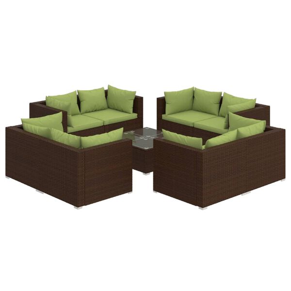 vidaXL 9 Piece Garden Lounge Set with Cushions Poly Rattan Brown