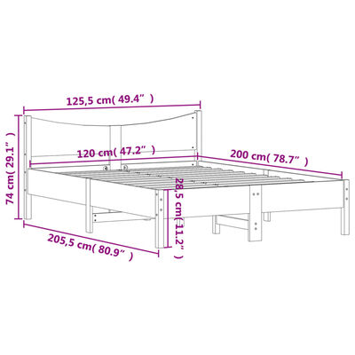 vidaXL Bed Frame White 120x200 cm Solid Wood Pine