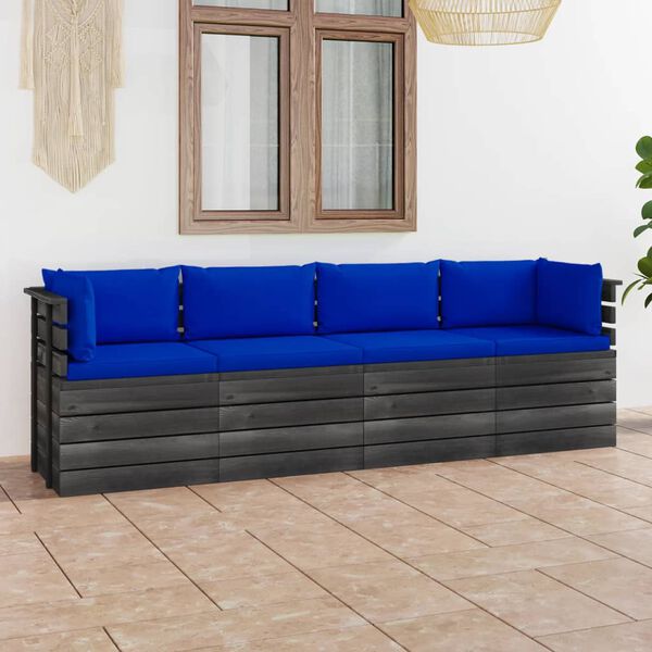 vidaXL Garden 4-Seater Pallet Sofa with Cushions Solid Pinewood