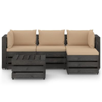 vidaXL 5 Piece Garden Lounge Set with Cushions Grey Impregnated Wood