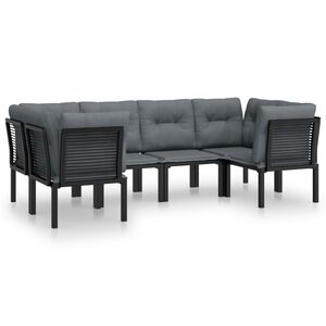 vidaXL 6 Piece Garden Lounge Set Black and Grey Poly Rattan