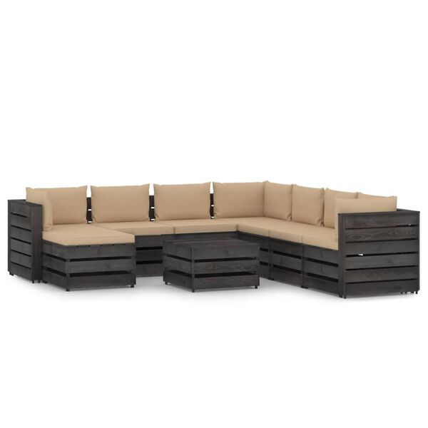 vidaXL 9 Piece Garden Lounge Set with Cushions Grey Impregnated Wood