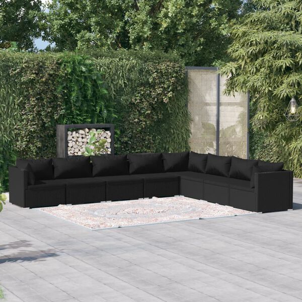 vidaXL 8 Piece Garden Lounge Set with Cushions Poly Rattan Black