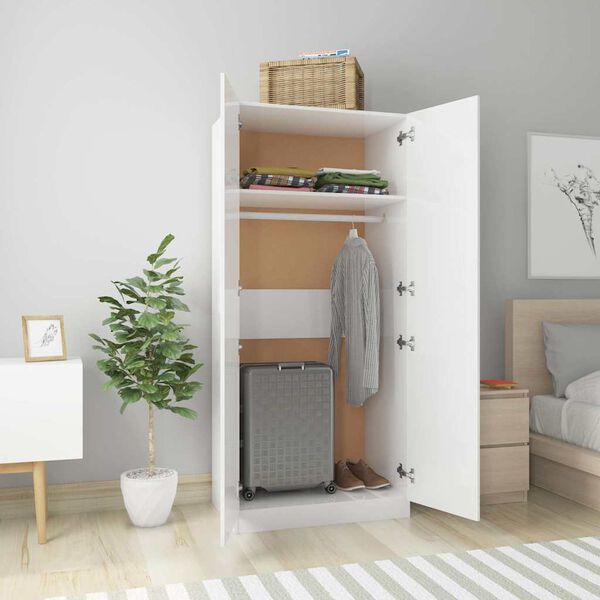 vidaXL Wardrobe High Gloss White 80x52x180 cm Engineered Wood