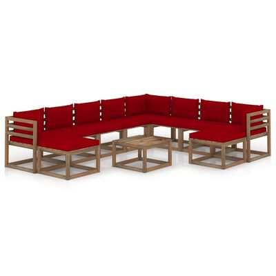 vidaXL 11 Piece Garden Lounge Set with Cushions Wine Red