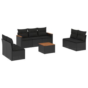 vidaXL 8 Piece Garden Sofa Set with Cushions Black Poly Rattan