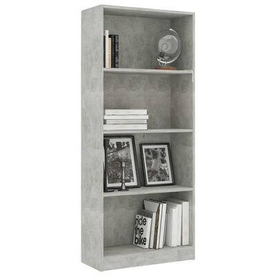 vidaXL 4-Tier Book Cabinet Concrete Grey 60x24x142 cm Engineered Wood
