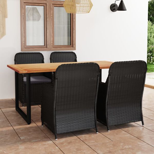 vidaXL 5 Piece Garden Dining Set with Cushions Poly Rattan Black