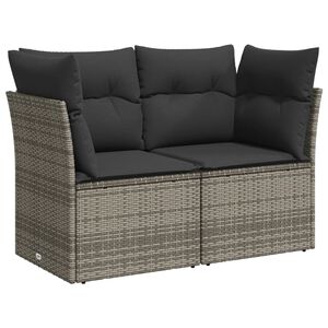 vidaXL Garden Sofa with Cushions 2-Seater Grey Poly Rattan
