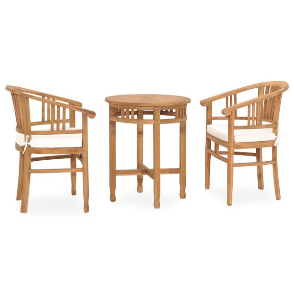 vidaXL 3 Piece Garden Dining Set with Cushions Solid Teak Wood