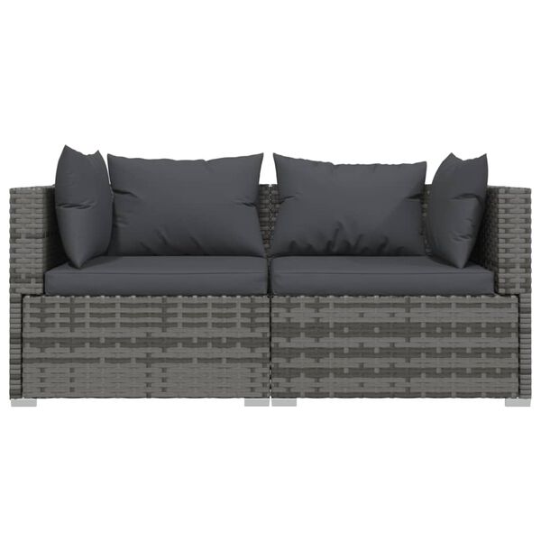 vidaXL 2-Seater Sofa with Cushions Grey Poly Rattan