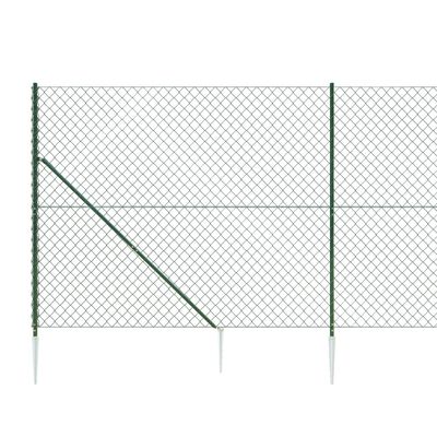 vidaXL Chain Link Fence with Spike Anchors Green 1.4x25 m
