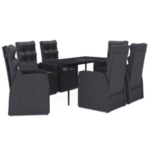 vidaXL Garden Dining Set | Black | PE rattan, powder-coated steel, glass