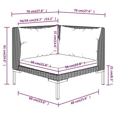 vidaXL 9 Piece Garden Lounge Set with Cushions Round Rattan Dark Grey