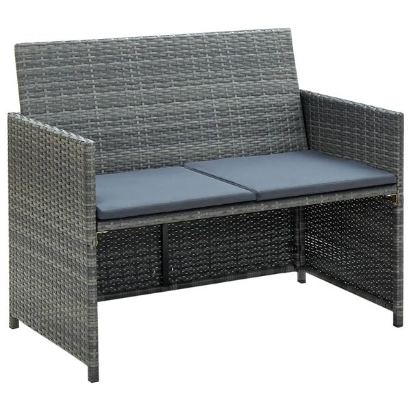 vidaXL 2 Seater Garden Sofa with Cushions Grey Poly Rattan