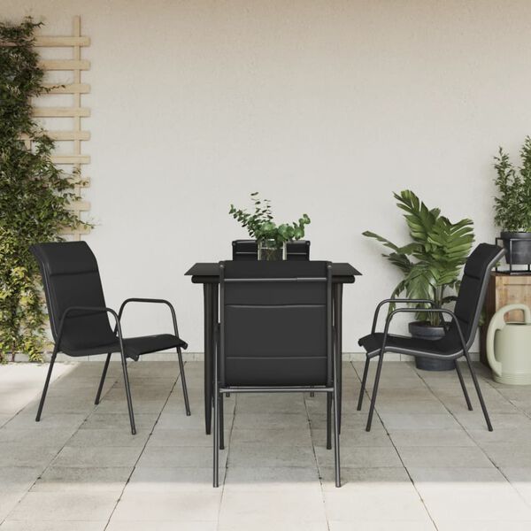 vidaXL 5 Piece Garden Dining Set Black Steel and Textilene