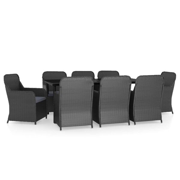 vidaXL 9 Piece Garden Dining Set with Cushions Black