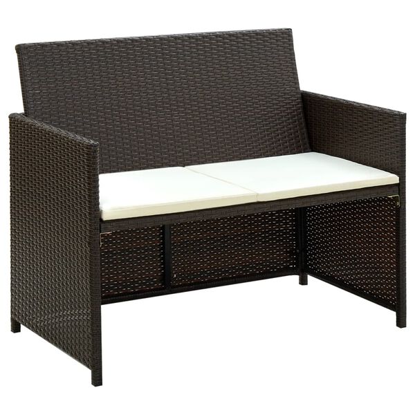 vidaXL 2 Seater Garden Sofa with Cushions Brown Poly Rattan
