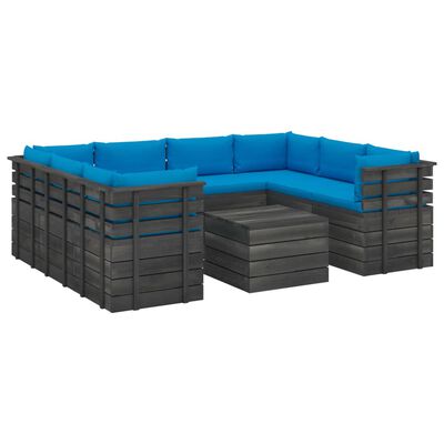 vidaXL 9 Piece Garden Pallet Lounge Set with Cushions Solid Pinewood