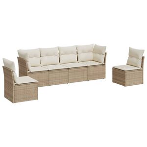 vidaXL 6 Piece Garden Sofa Set with Cushions Beige Poly Rattan