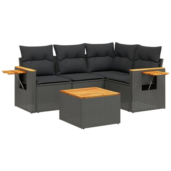vidaXL 5 Piece Garden Sofa Set with Cushions Black Poly Rattan