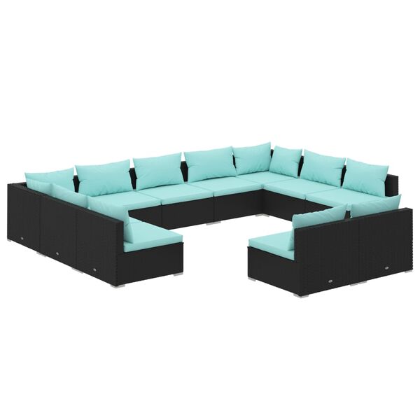 vidaXL 11 Piece Garden Lounge Set with Cushions Black Poly Rattan