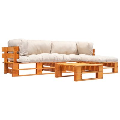 vidaXL 4 Piece Garden Pallet Lounge Set with Sand Cushions Wood