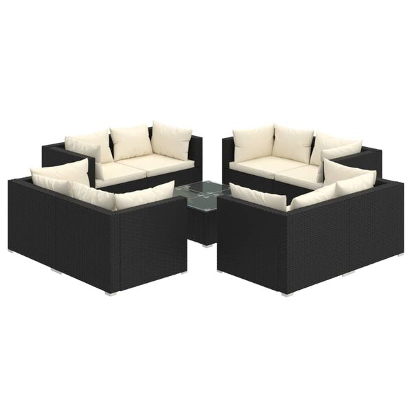 vidaXL 9 Piece Garden Lounge Set with Cushions Poly Rattan Black