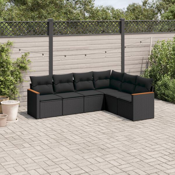 vidaXL 6 Piece Garden Sofa Set with Cushions Black Poly Rattan