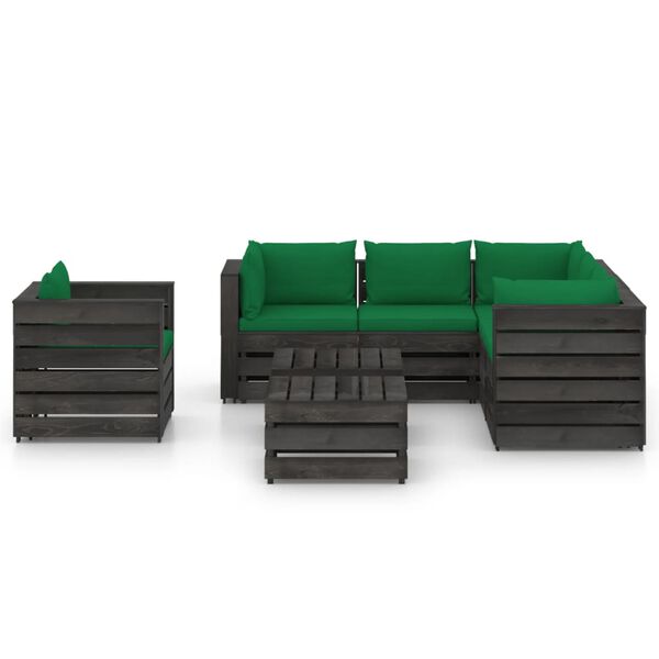 vidaXL 8 Piece Garden Lounge Set with Cushions Grey Impregnated Wood