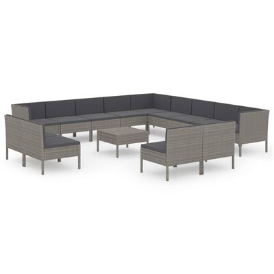 vidaXL 14 Piece Garden Lounge Set with Cushions Poly Rattan Grey