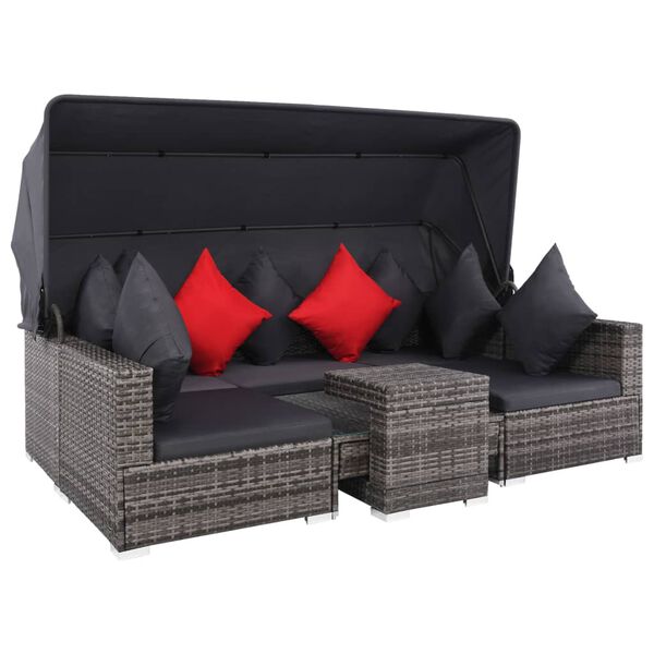 vidaXL 7 Piece Garden Lounge Set with Cushions Poly Rattan Grey