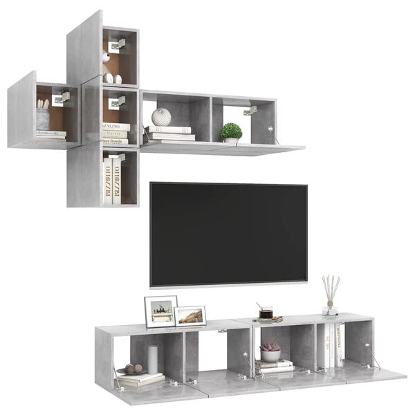 vidaXL 7 Piece TV Cabinet Set Concrete Grey Engineered Wood
